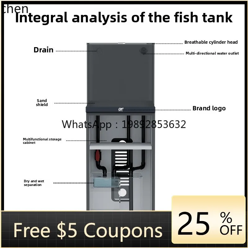 YGG  fish tank living room bottom filter goldfish Lanshou ecological landscaping bottom cabinet ultra-white glass square tank