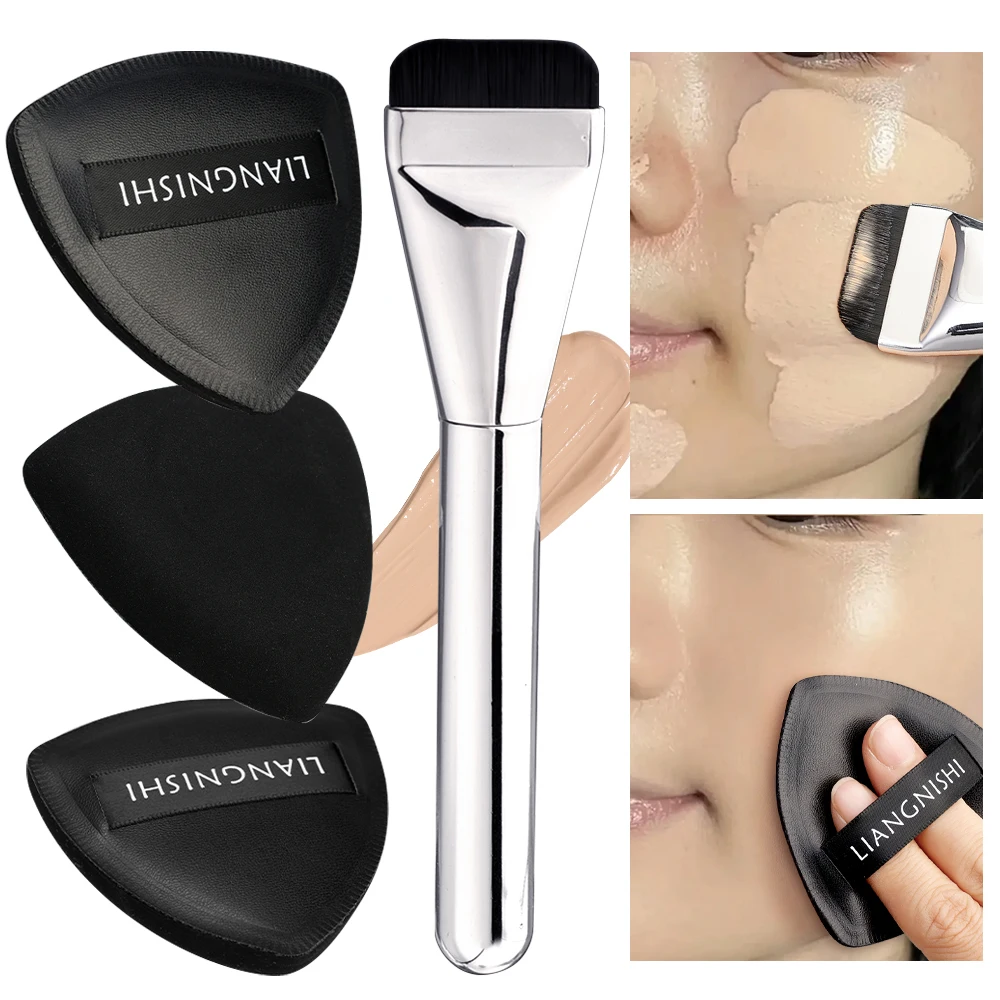 Ultra Thin Foundation Brush Set with Powder Puff Lightweight Facial Contouring Flat Head Brush Blending Concealer Makeup Brushes