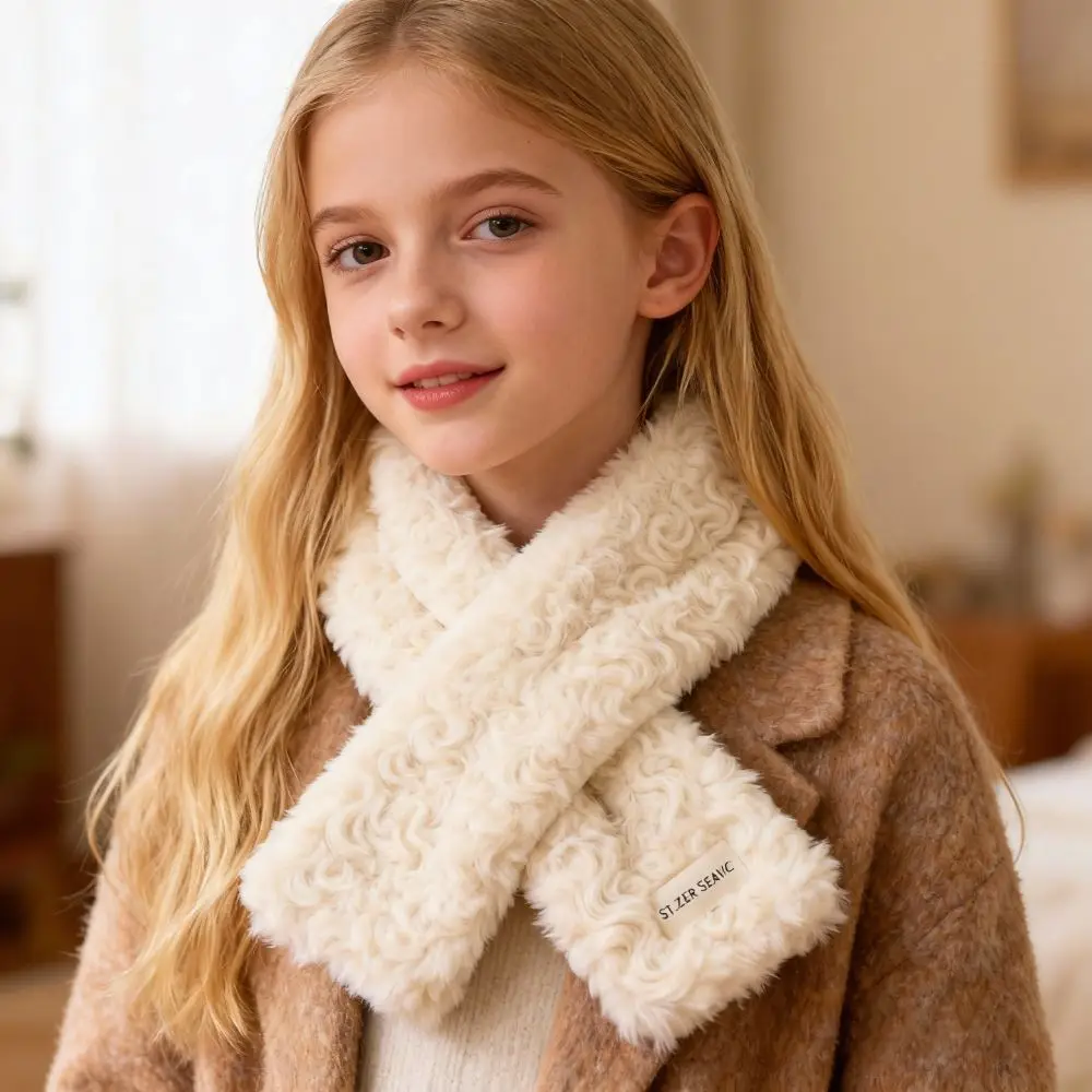 

Милый однотонный шарф с крестом из искусственного меха ягненка, утепленный шейный платок с запахом, теплый женский шарф