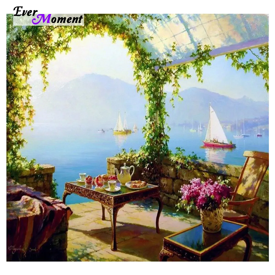 diy diamond drawing landscape diamond cross stitch round diamond sets unfinish decorative Diamond embroidery beach ASF253