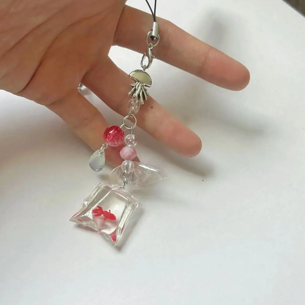 Phone Case Sweet Y2K Fish Phone Chain Phone Charm Beaded Cell Phone Strap Pendant Cute Mobile Lanyard Bag Keychain
