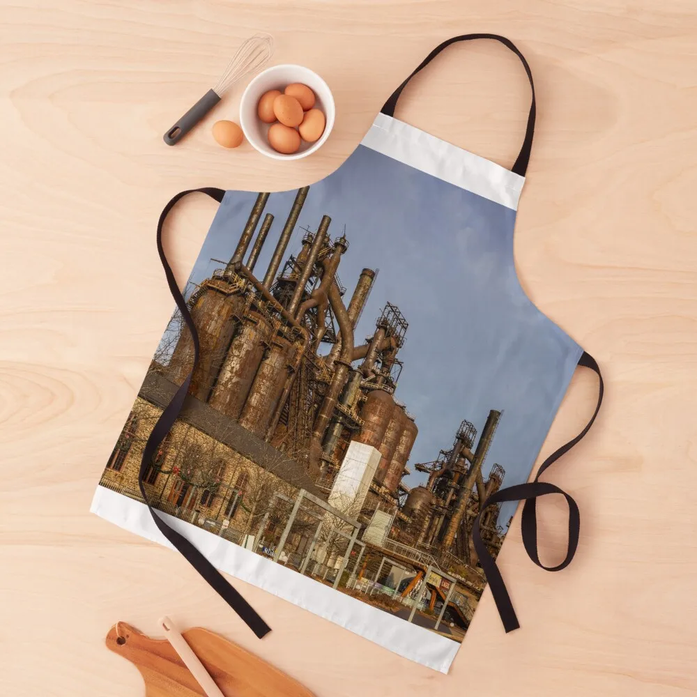 

The old Bethlehem Steel factory at dusk in winter Apron Men gift chefs Utensils For Kitchen Kitchen Utensils Apron