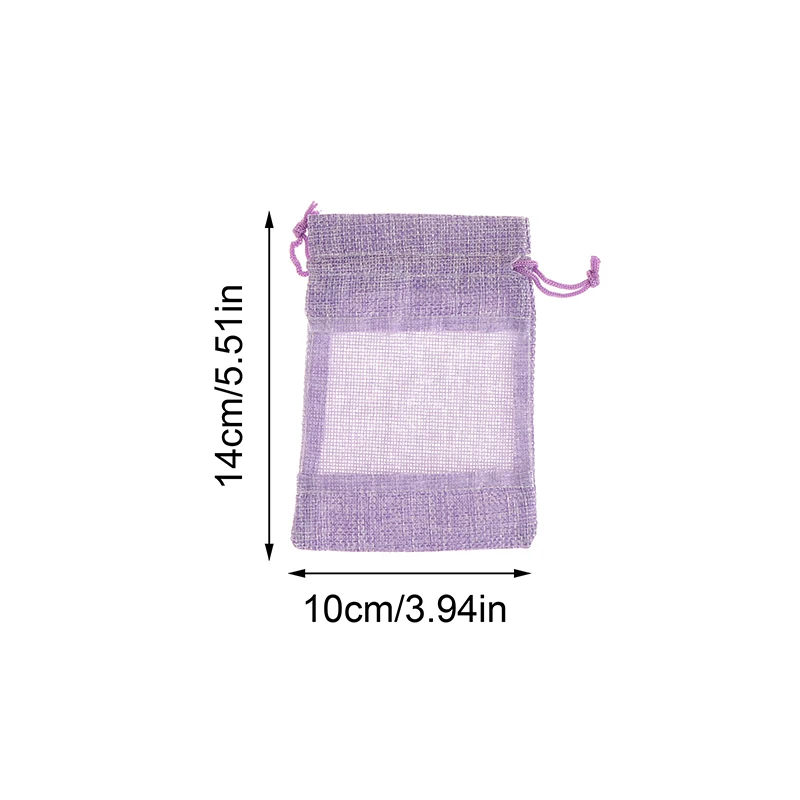 5Pcs Burlap Gift Drawstring Empty Bags With Transparent Organza Window Christmas Wedding Favors Party Jewelry Pouches