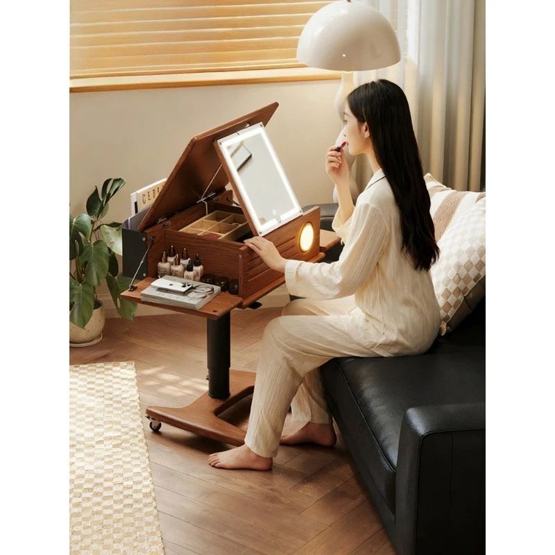 Solid wood dresser, small liftable, flip cover makeup table, bedroom dresser storage integrated