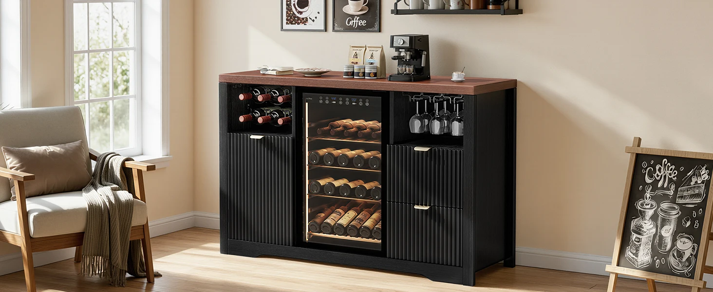 coffee bar cabinet with fridge space