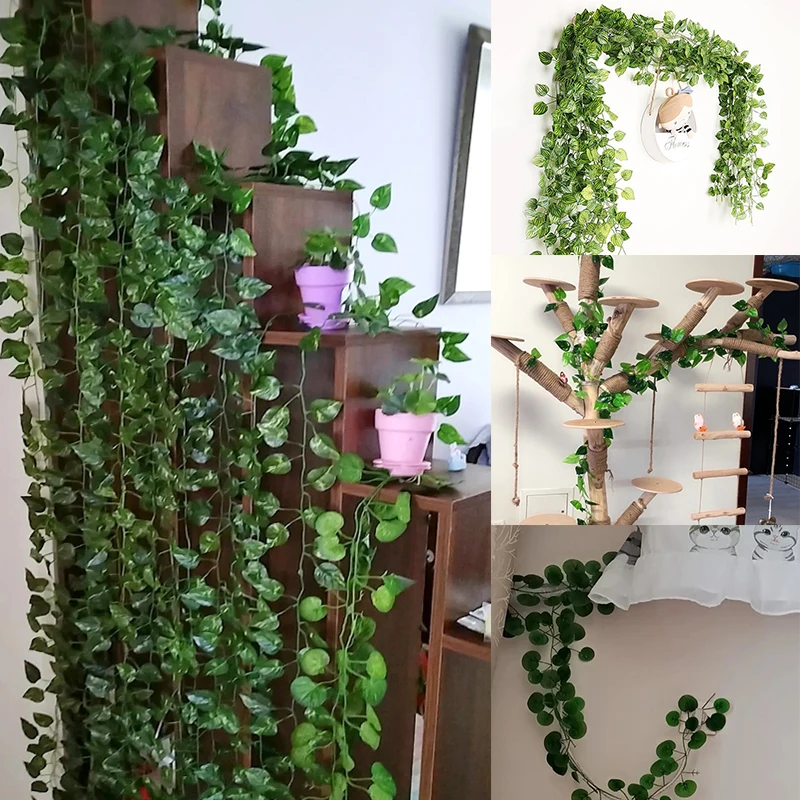 210cm Artificial Green Plants Ivy Leaves Garland Fake Foliage Flowers Vine Hanging Rattan For Home Wedding Decor Party Supplies