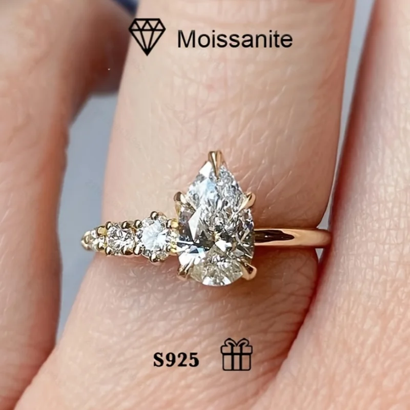 

925 silver Mosan diamond ring female European and American fashion sweet romantic 2 carat diamond ring to send his girlfriend.