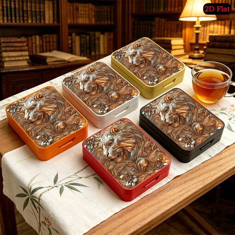 Bronze Tiger Relief Theme Decorative Desktop Tin Box, UV Printed Flip Top Custom Tinplate Box, Portable Anti-rust Square Tin Box