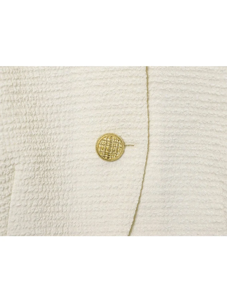 เสื้อครอปผู้หญิงใหม่ 2025 เสื้อผ้าผู้หญิงสไตล์เก๋ แขนสั้น คอทรงโอ แขนพอง ติดกระดุม เสื้อแจ็คเก็ตผู้หญิงสีพื้น