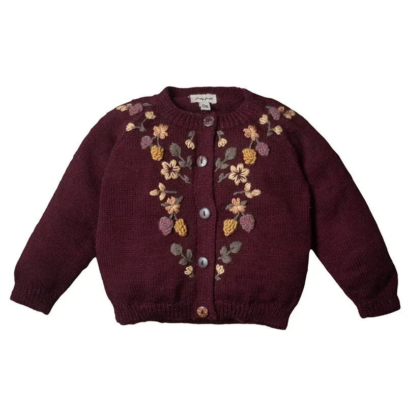 2024 Kids Girl Coats Vintage Boutique Knit Sweaters Jacket Children Embroidery Outfits Girls Knitted Cardigan for Winter Autumn image 5