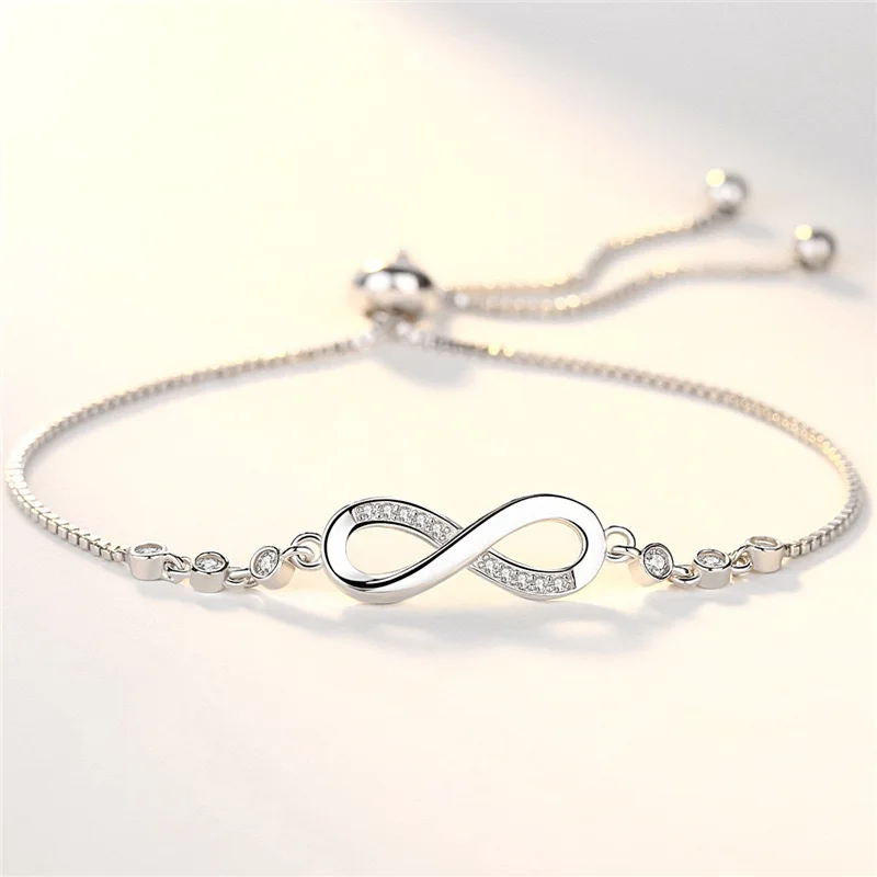 Original 925 Silver Lucky Symbol Zircon Bracelet Luxury Infinity Love Jewelry For Woman Romantic Valentine's Day Jewelry Gifts