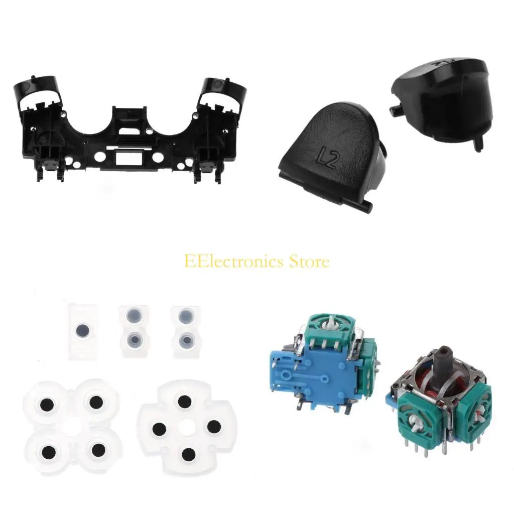 B03C Controller Repair Kit R1 L1 R2 L2 Trigger Buttons 3D Analog Joysticks Thumb Sticks Cap Conductive Rubber Screw for