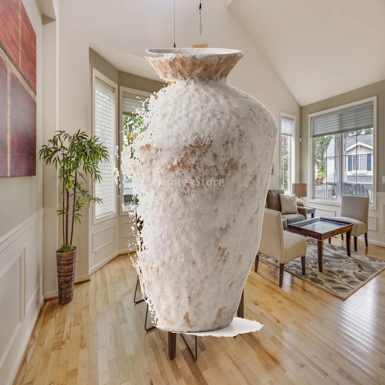 Handcrafted White Ceramic Vase for Modern Home Decor Tall Tapered Earthenware Vessel for Dried Flowers Entryway Table