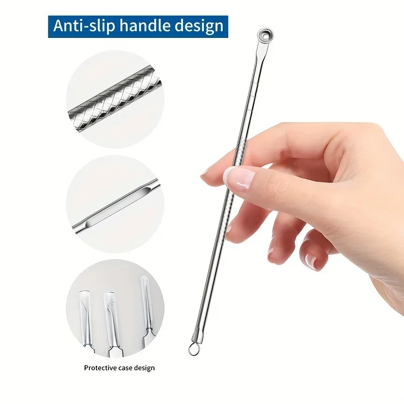 7個の黒ずみ除去ツール、金属製プロフェッショナルニキビ&コメドン除去ツール、無香料、サロン品質のフェイシャルケアキット