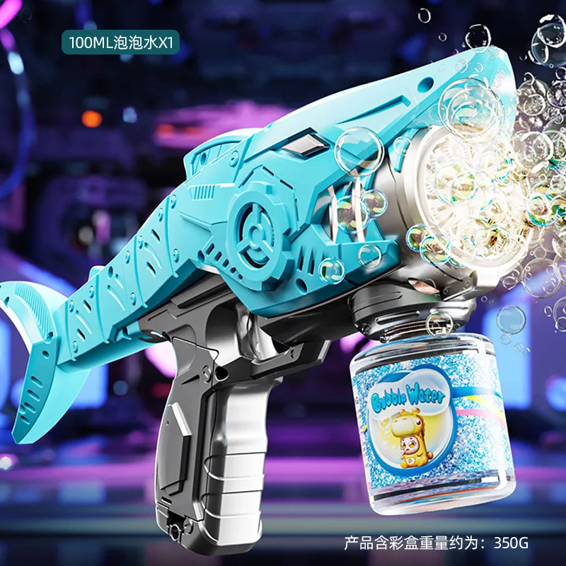 Giocattolo per pistola a bolle di squalo senza perdite tenuto in mano per bambini, soffiaggio di bolle elettrico completamente automatico, giocattolo per pistola ad acqua