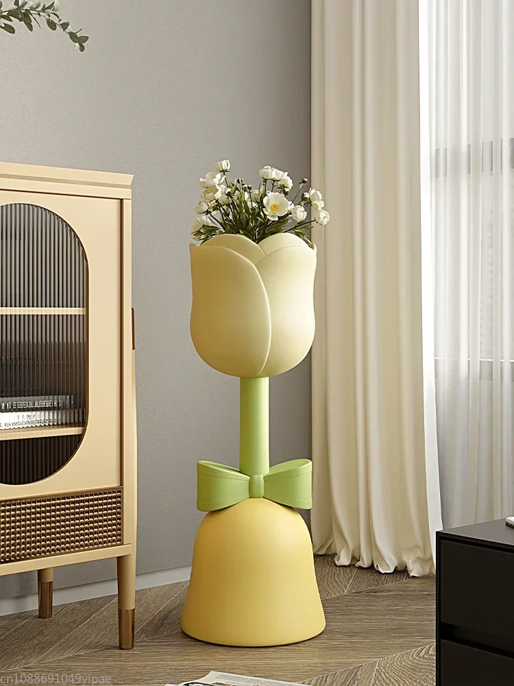 Tulip Cream Style Storage Floor Vase Flower Arrangement Home Furnishings Living Room TV Cabinet Bedroom Decorative Flower Pot