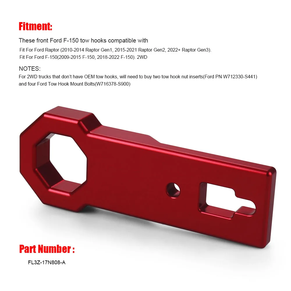 전방 견인 후크, 헤비 듀티 범퍼 견인 교체 후크 키트, 포드 F-150 랩터 2009 + 용