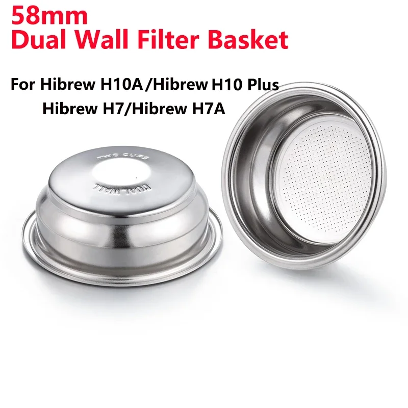 58mm 2 Cups Dual Wall Pressurized Coffee Filter Basket for Hibrew H10a/H10 Plus/Hibrew H7/Hibrew H7a Espresso Machine