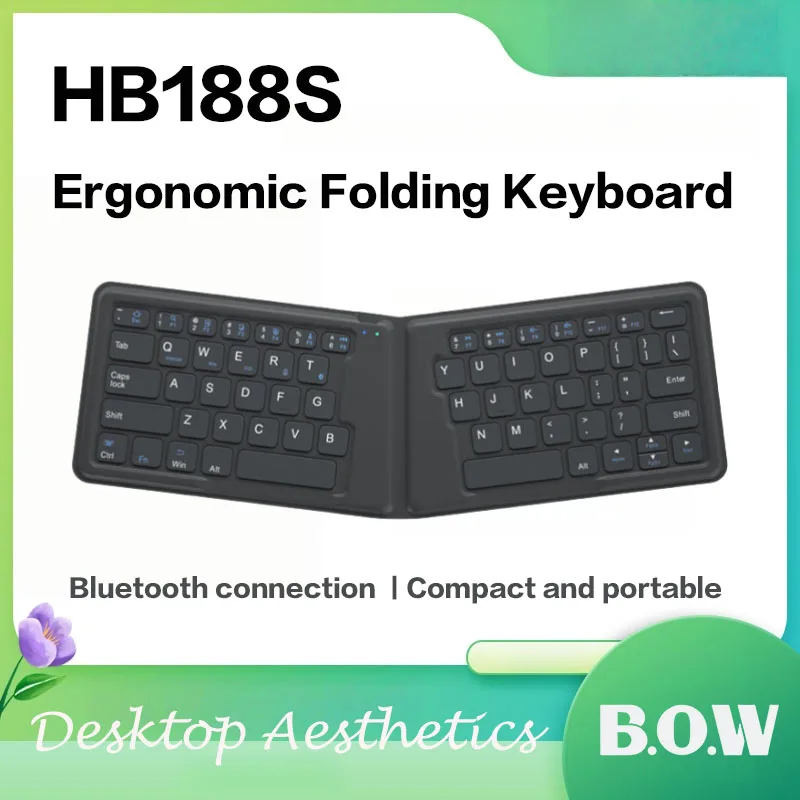B.O.W HB188S-Y Foldable wireless Bluetooth keyboard, compact and portable, suitable for office use.