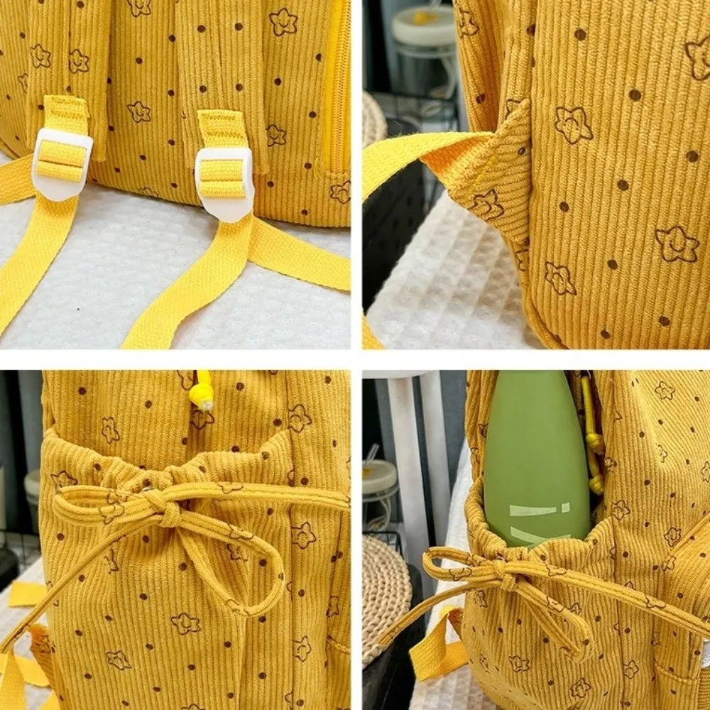Corduroy Material Corduroy Backpack Lace Floral Print Aesthetic Design Student Backpack Kawaii Style Korean Style