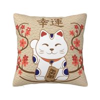 Custom Nordic Maneki Neko Cat With Good Luck Kanji Cushion Cover for Sofa Polyester Pillow Case Home Decorative
