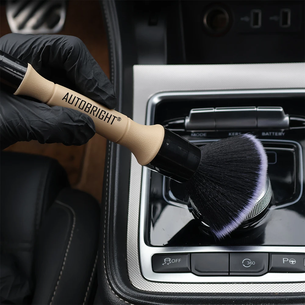 AUTOBRIGHT Dual-Head Brush Efficient Stiff Bristles Gentle Soft Bristles for Versatile Car Interior Detailing Cleaning Brushes