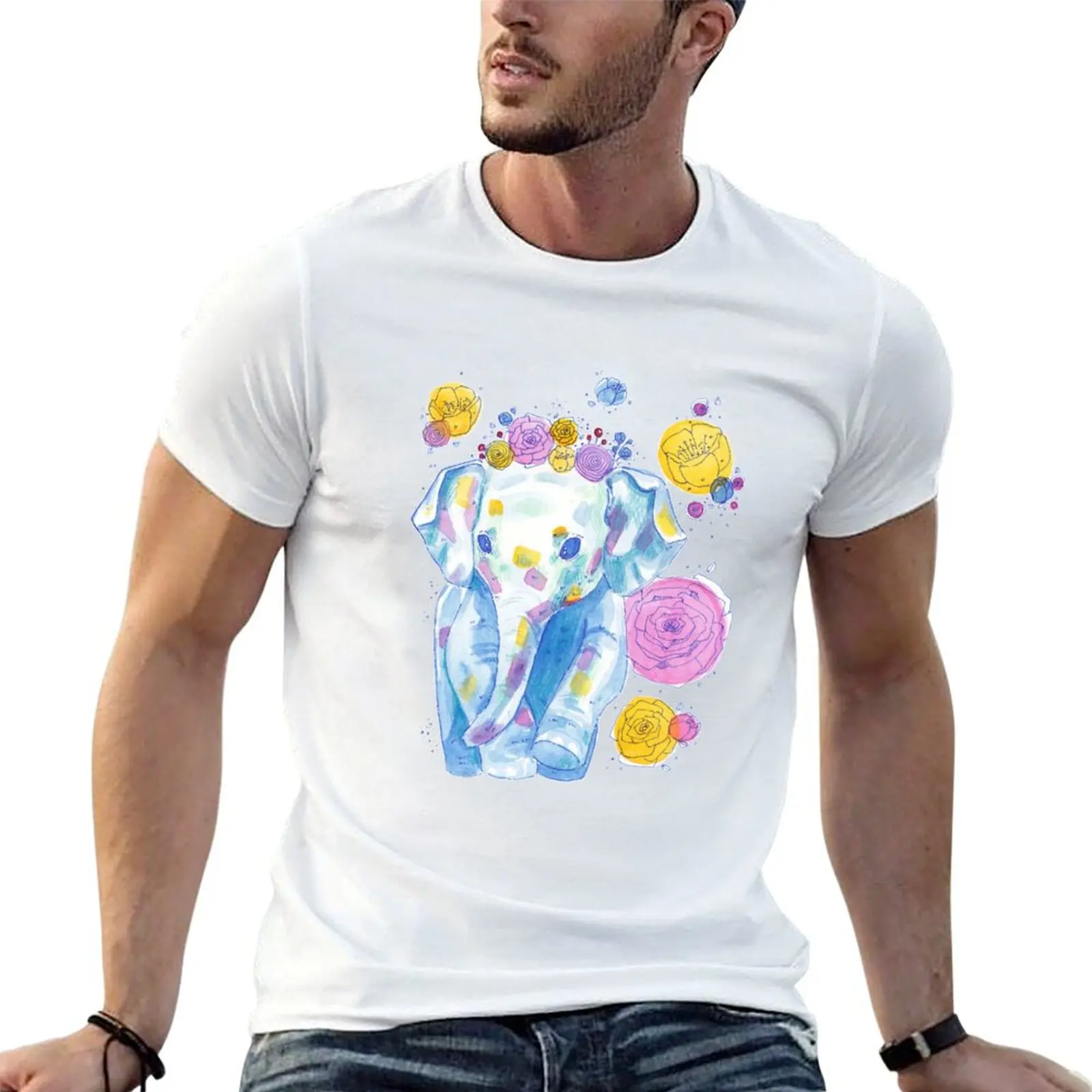 Floral Baby Elephant T-Shirt Fashion Pattern Printed Tee Shirt