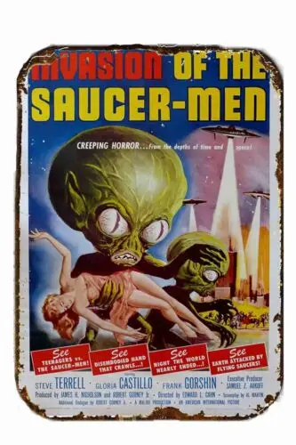 SI FI Aliens - Invasion of the Saucer Men Poster All Metal Tin Sign  8x12 sign