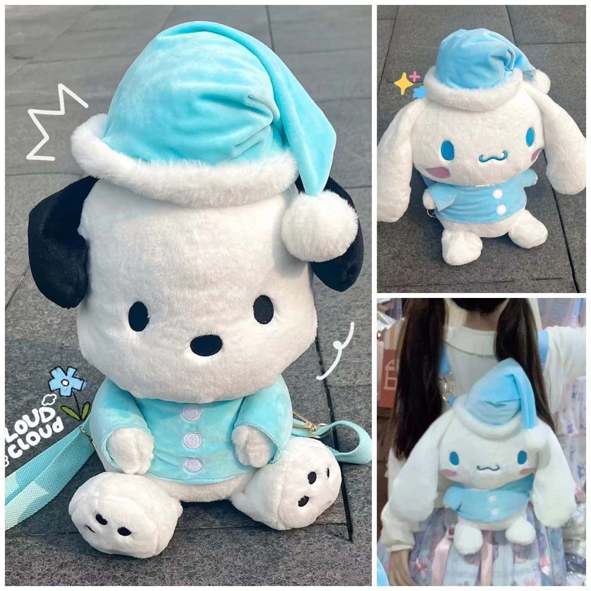 Mochila Sanrio Cinnamoroll Pochacco Pom Purin para niña, bolsa de felpa Kawaii, estilo japonés, regalos de navidad