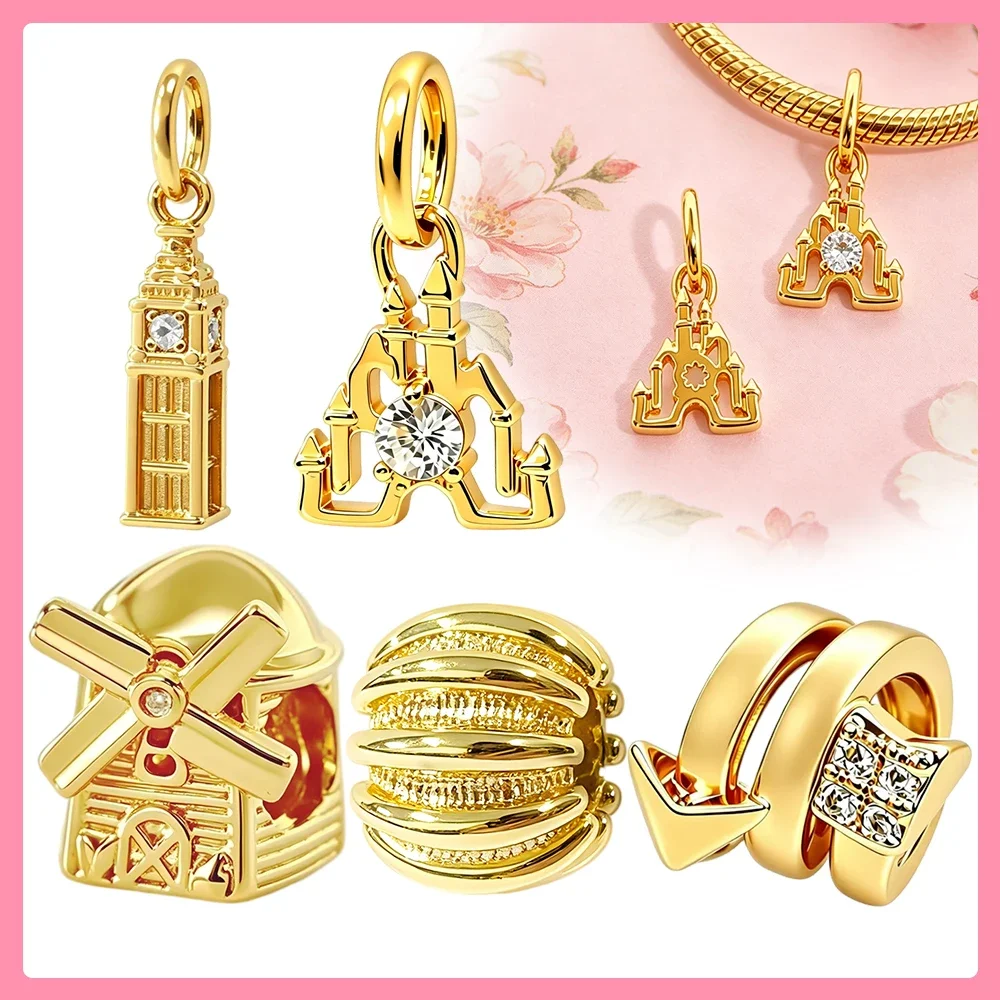Big Ben Castle Windmill CZ Original Charms 925 Sterling Silver Beads Fit Bracelets Bag Keychain Charms Diy Women Gift Accessory