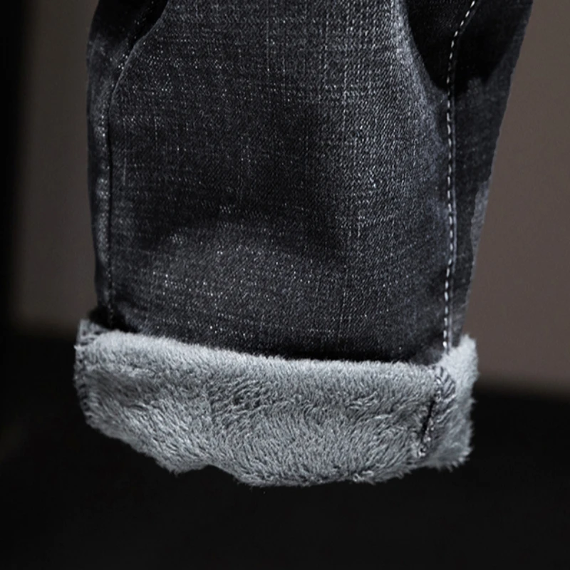 Pantalones vaqueros ajustados de invierno a la moda para hombre, pantalones vaqueros elásticos de lana a la moda para motocicleta urbana, pantalones vaqueros gruesos de Hip Hop