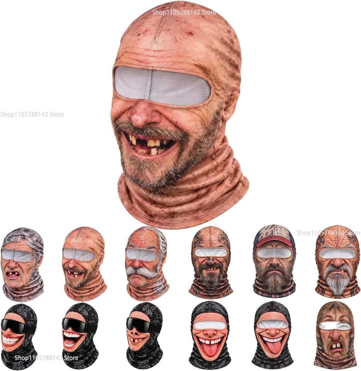 Image of Alte Mann-Skimaske, lustiges Gesicht, vollständige Gesichtsbedeckung für den Winter mit Nackenschutz, originelle Winter-Gesichtsmaske zum Skifahren, für Outdoor-Partys und als Geschenk.
