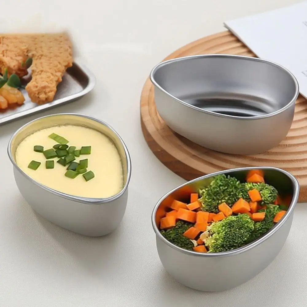 

6pcs Water Drop Shape Steamed Egg Bowl Stainless Steel with Lid Stew Bowls Drop-resistant Rust-proof Steaming Grid Snack