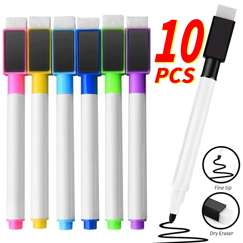 8 قطعة قلم تحديد ملون علامات المسح الجاف مع غطاء ممحاة لمكتب القرطاسية المدرسية المغناطيسي الأبيض مجلس علامات القلم محو جاف
