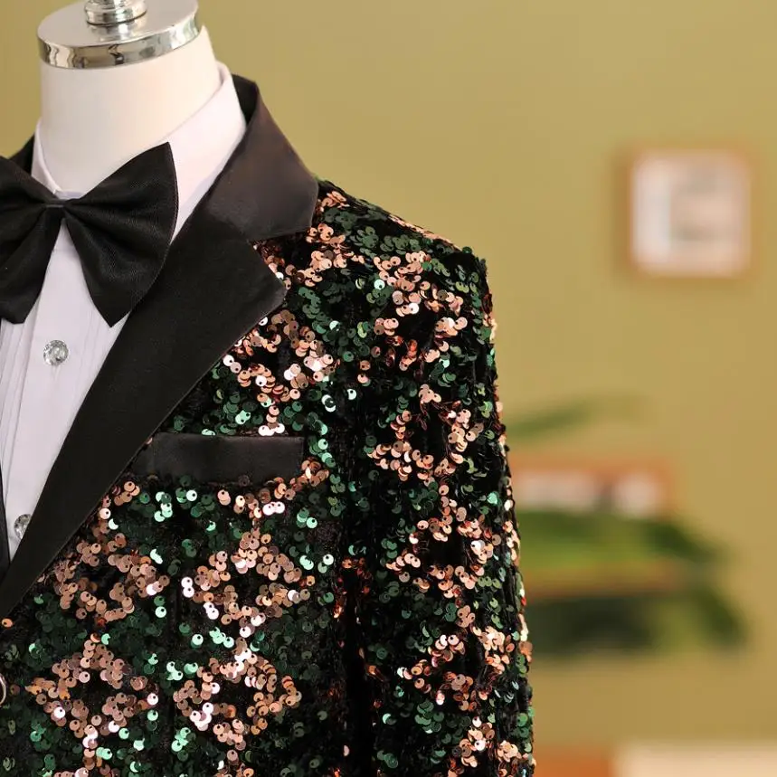 2024 New Children\'s Sequins Catwalk Suits Wedding Birthday Party Host Piano Performs a Walk Show Tuxedo Boys Blazer Sets A4107