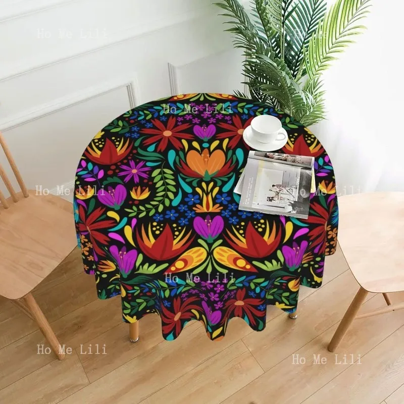 

Pubnico Mexican Flower Round Tablecloth Washable Kitchen Picnic Table Cover For Dining Birthday Parties - Reusable Decorationn