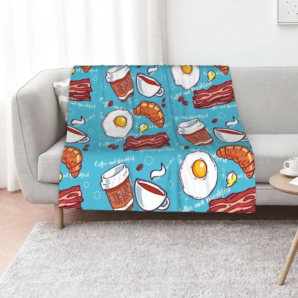 The perfect Coffee Breakfast with Bacon and Sunny side up Throw Blanket Luxury Throw Sofa Quilt sofa bed Softest Blankets