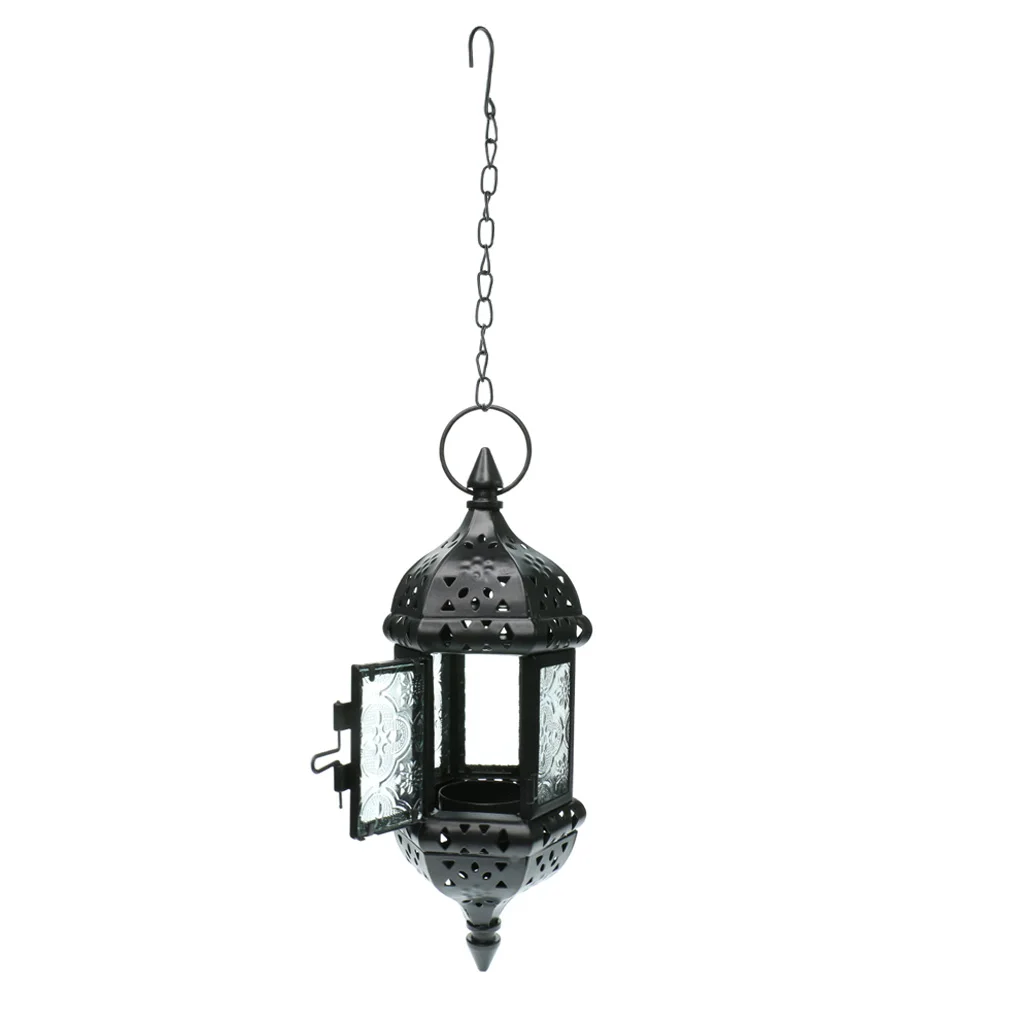 Hollowed-out Glass Candle Lamp Iron Chain Lantern Elegant Hanging Candlestick for Wedding Centerpieces and Home Decor