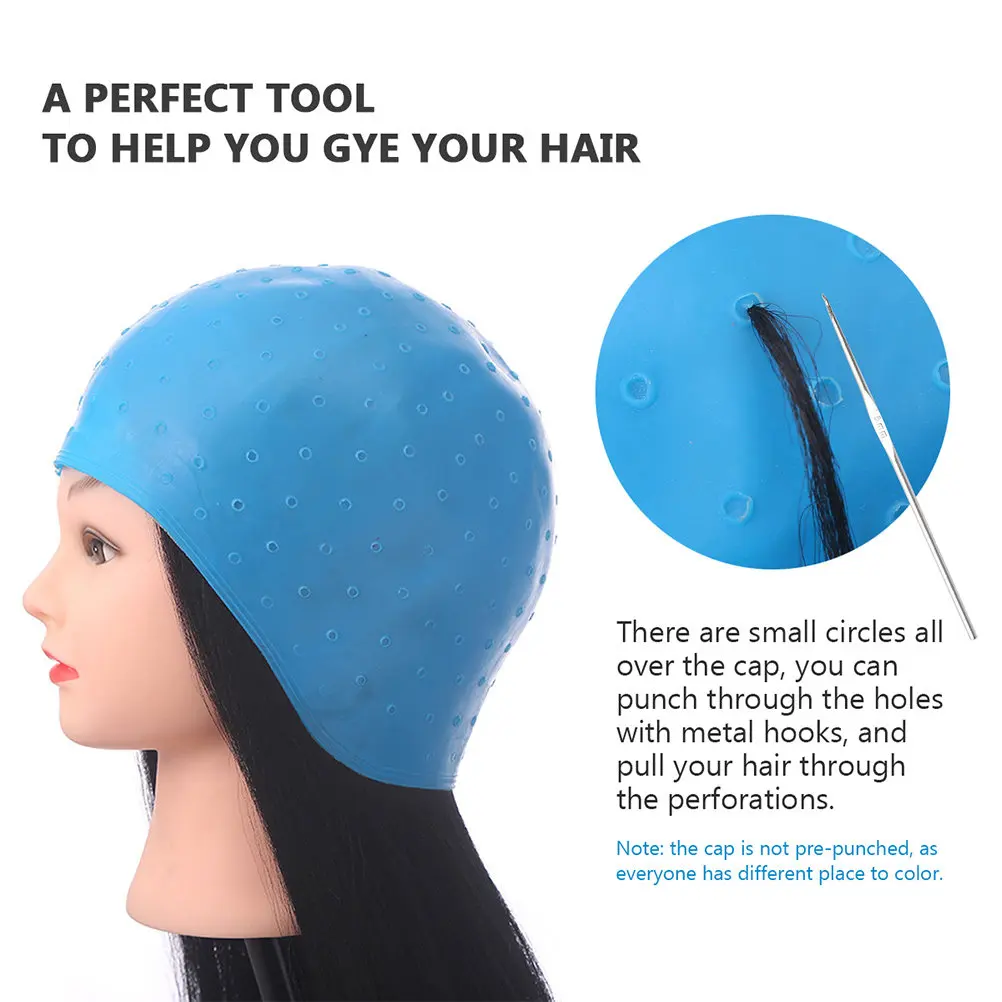 Reusable Silicone Hair Coloring Caps for Highlighting – 2 Sets with Crochet Hooks, Home Salon Dyeing Tools