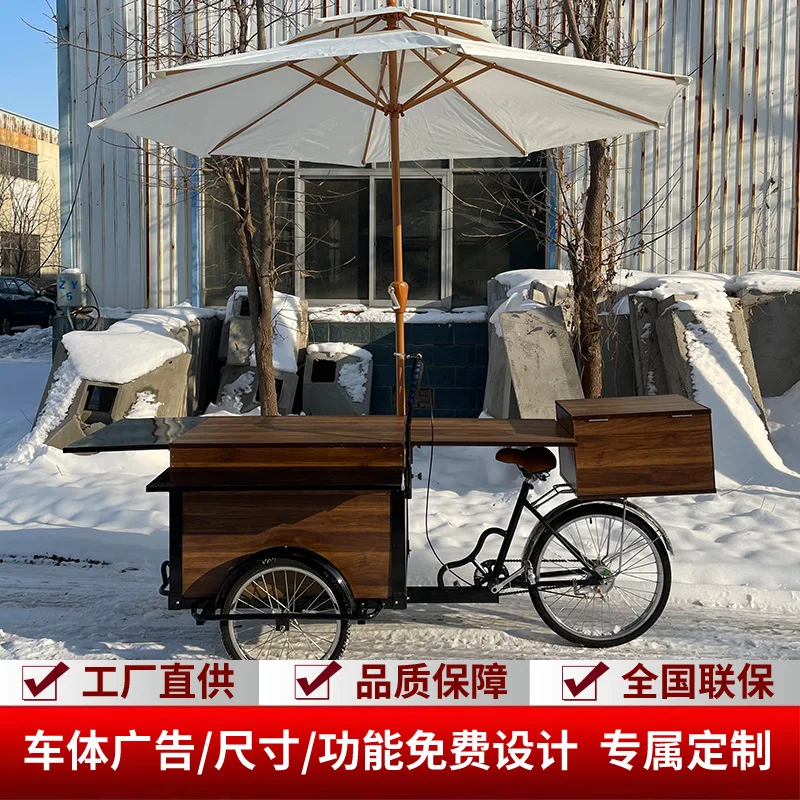 

European style outdoor stall car creative shopping mall exhibition car steel and wood structure upside down donkey three-wheeled