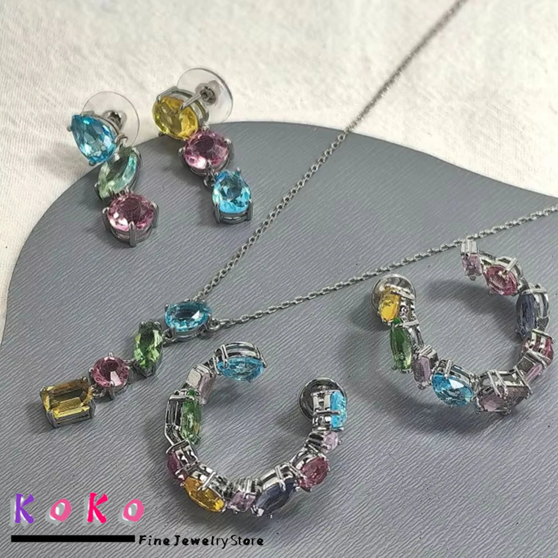 Nuevos dijes 2025, pendientes de gota de agua, conjuntos de joyería fina, collar de caramelo rosa de lujo, pulsera, accesorios de fiesta para mujer