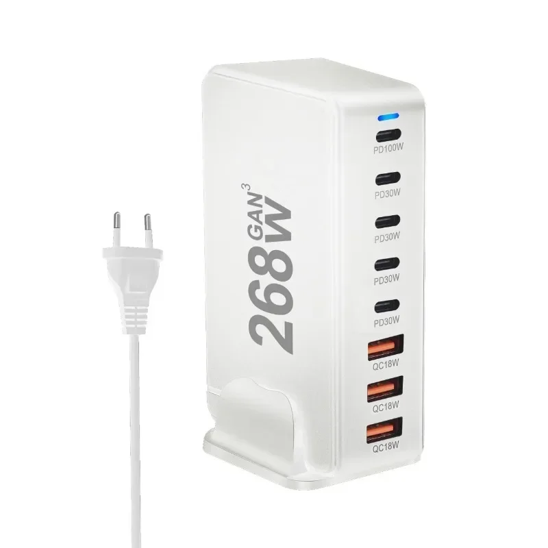 268W Desktop GaN Charger 8-port USB Type C PD Charger Fast Charge 3.0 USB Type C Fast Charger Mobile USB