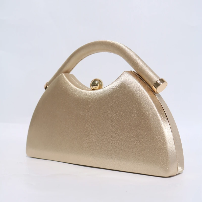 Glossy Satin Top Handle Evening Bag Elegant Hard Shell Clutch Purse Wedding Bridal Cocktail Party Hand Bag with Removable Chain