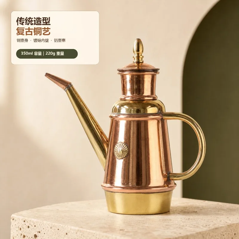 350ML Handmade Copper Oil Pot Italian Traditional Commercial Pizza Oven Oil Jug Kitchen Cooking Storage Utensil