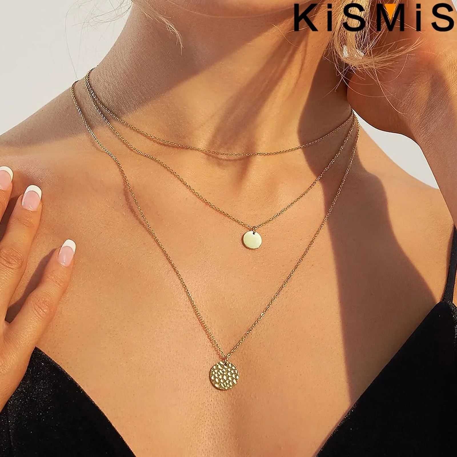 

KISMIS 1 комплект, многослойное ожерелье из нержавеющей стали, изящное колье-чокер с диском, ожерелье из настоящего золота 14 К, многослойные ожерелья, ювелирные изделия