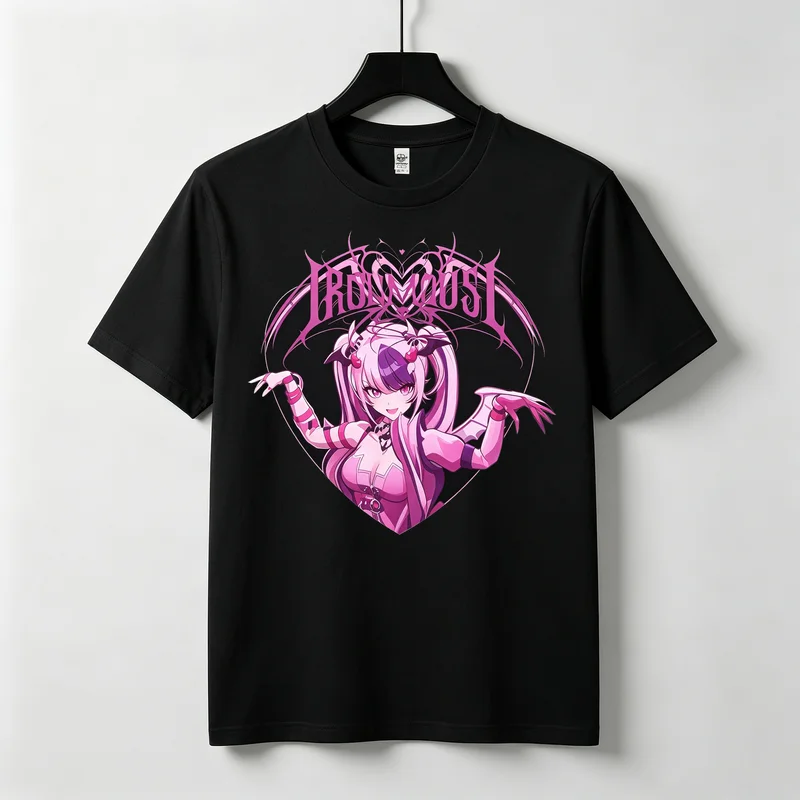 Ironmouse Vtuber Grafik-T-Shirt Vintage Y2k Anime-Charakter-Druck Übergroßes Baumwoll-Kurzarm-Unisex-Anime-Streetwear-T-Shirt – Detail 2