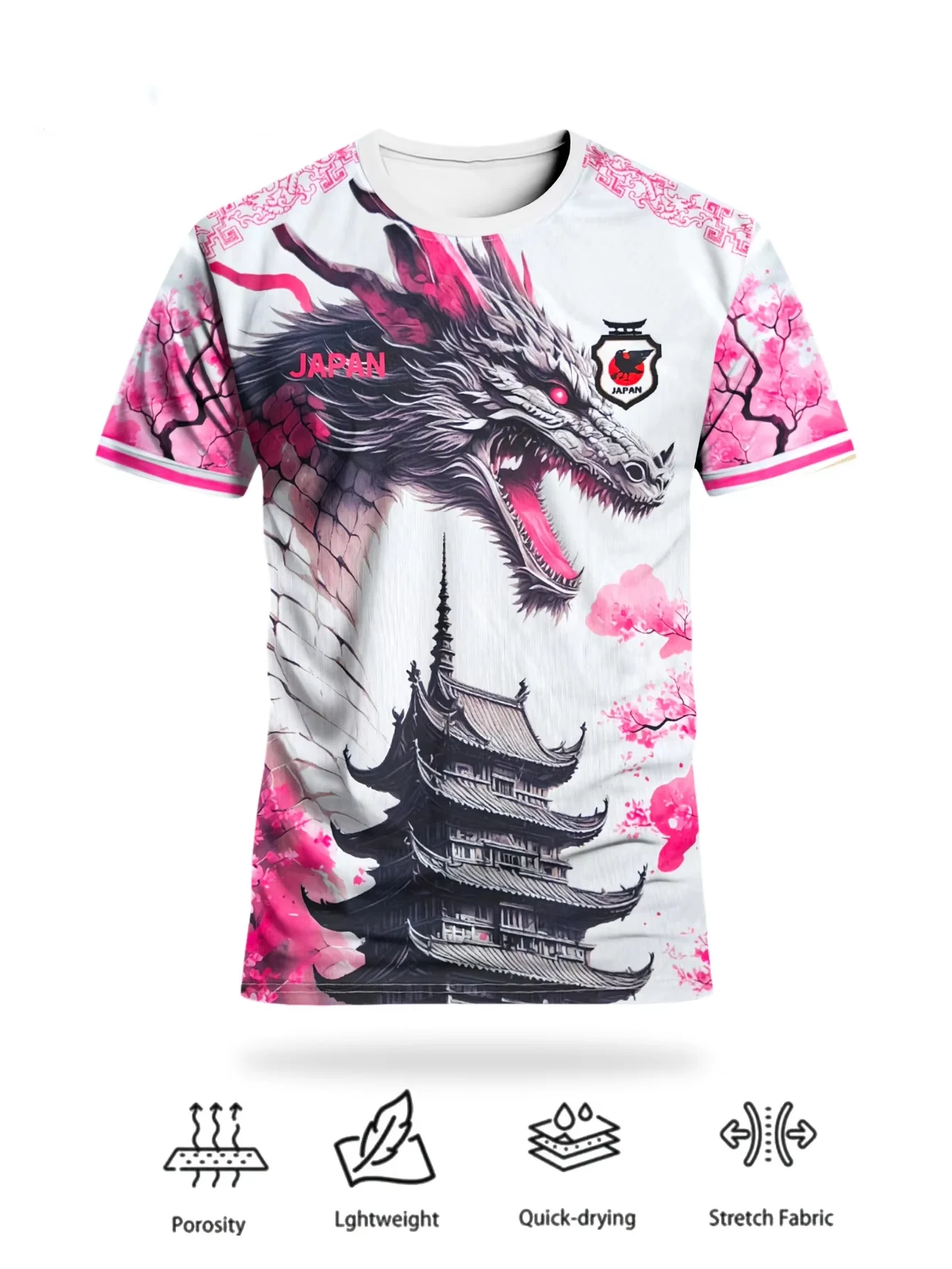 Herren-Fußballtrikot im japanischen Stil mit Drachen- und Kirschblütenmotiv, atmungsaktiv, schnelltrocknend, für Sportliebhaber und Liebhaber japanischer Kultur, perfektes Geschenk – Detail 3