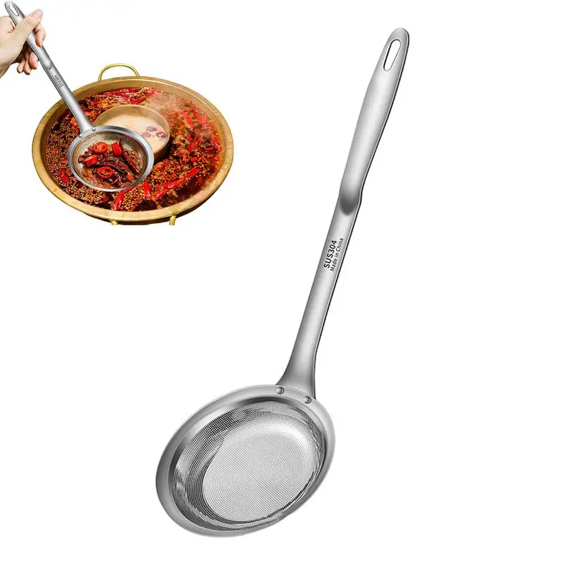 

Filter Scoop Stainless Steel Fat Skimmer Spoon Kitchen Fine Mesh Wire Oil Skimmer Strainer Fried Food Net Flour Colanders Gadget