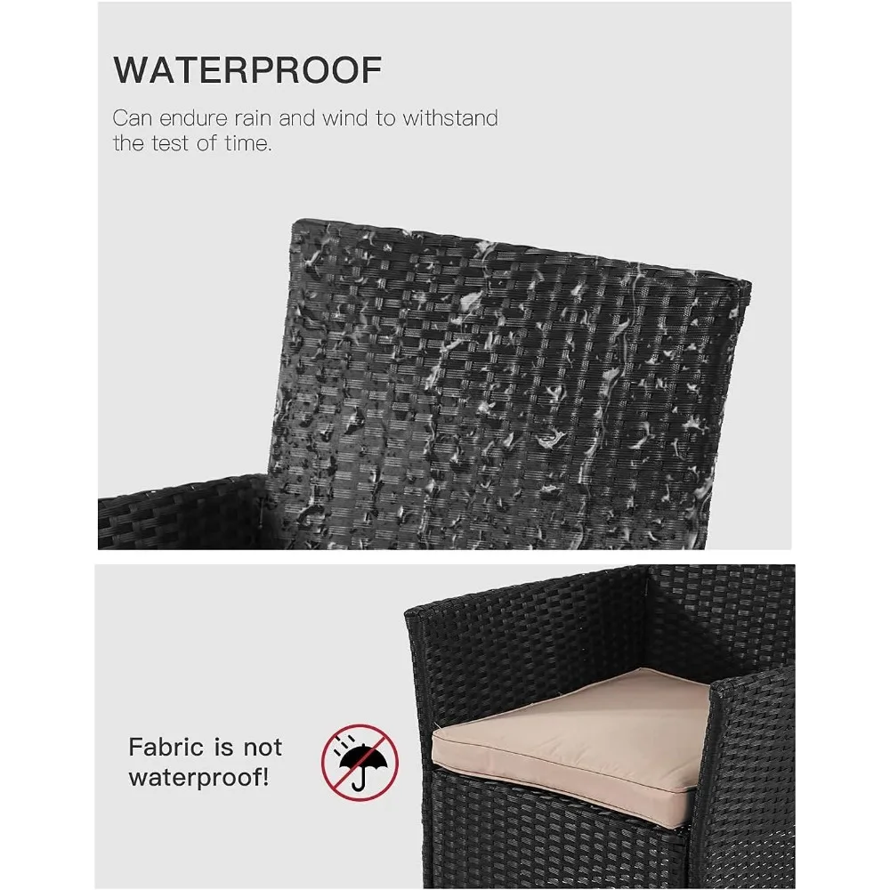 مجموعة Rattan Furniture Wicker Chair Patio Bristo للاستخدام الداخلي الخارجي مع طاولة قهوة Loveseats، وسادة كاكي، 4 قطع