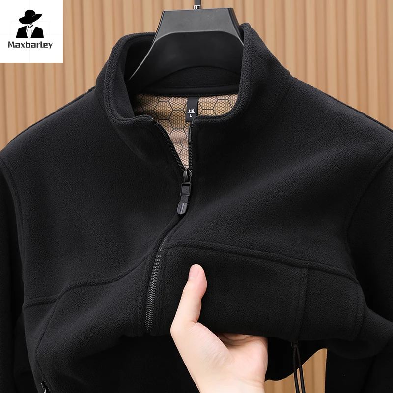 

Autumn and Winter Fleece Jacket Men's Casual Polar Fleece Graphene Heating Jacket Male Fashionable Windproof Zipper Pocket Coat